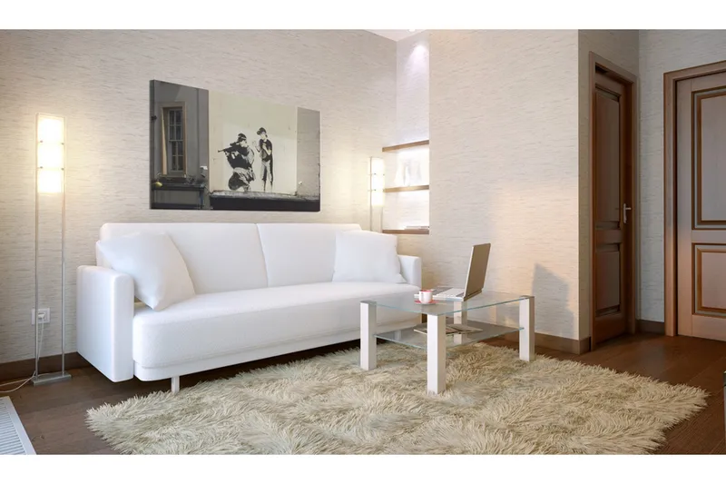 Tavla Sniper And Boy Banksy 60X40 Beige|Vit Street art - Artgeist sp. z o. o. - Inredning & dekor - Tavlor & konst - Canvastavla