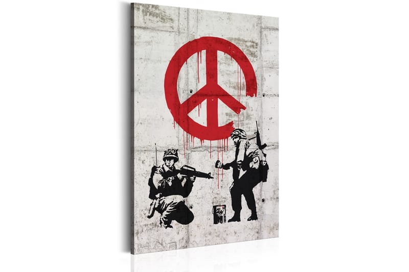Tavla Soldiers Painting Peace By Banksy 40X60 Röd|Vit - Artgeist sp. z o. o. - Canvastavla