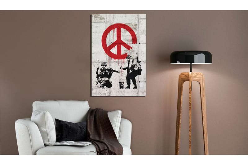 Tavla Soldiers Painting Peace By Banksy 40X60 Röd|Vit - Artgeist sp. z o. o. - Canvastavla