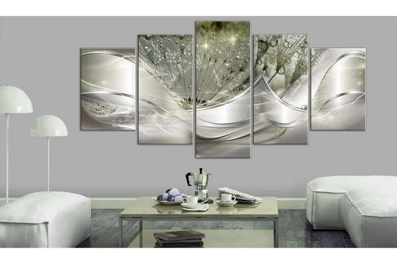 Tavla Sparkling Dandelions 5 Parts Green 200X100 Grön|Silver - Artgeist sp. z o. o. - Inredning & dekor - Tavlor & konst - Canvastavla