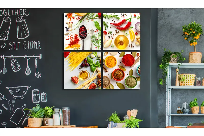 Tavla Spices Of The World 4 Parts 40X40 Flerfärgad|Vit - Artgeist sp. z o. o. - Inredning & dekor - Tavlor & konst - Canvastavla
