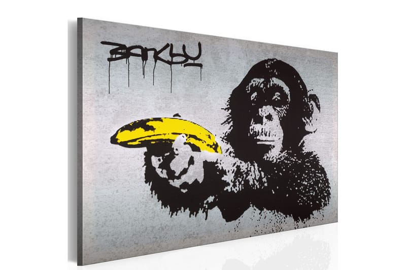 Tavla Stoppa Eller Apan Skjuter! (Banksy) 120X80 - Artgeist sp. z o. o. - Inredning & dekor - Tavlor & konst - Canvastavla