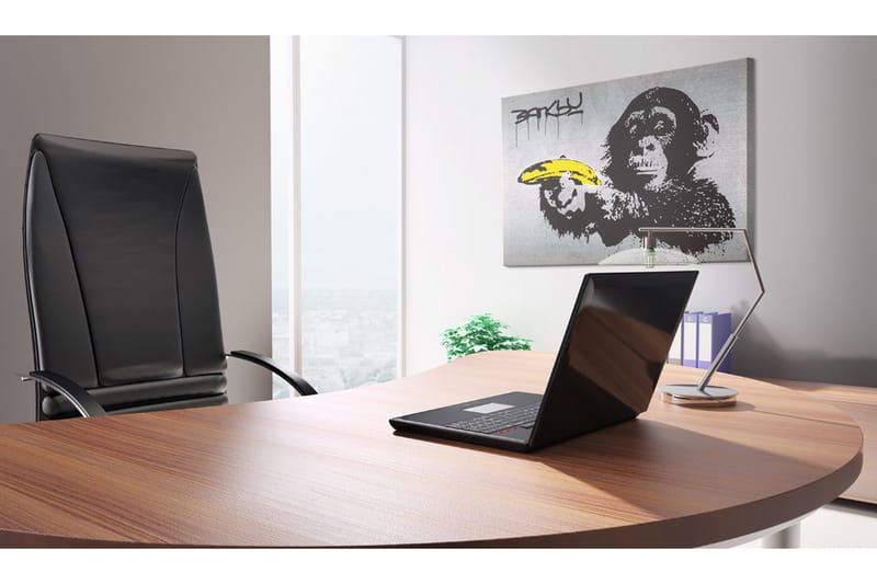 TAVLA Stoppa eller apan skjuter! (Banksy) 90x60 - Artgeist sp. z o. o. - Inredning & dekor - Tavlor & konst - Canvastavla