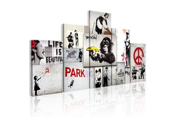 Tavla Street Crimes Banksy Art 200X100 Flerfärgad|Vit