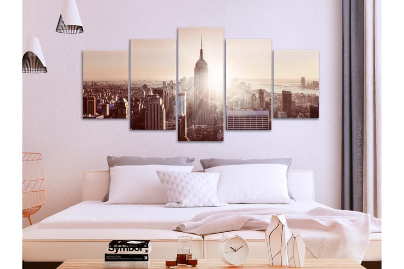 Tavla Sun Over Manhattan 5 Parts Wide Brown 200x100 - Artgeist sp. z o. o. - Inredning & dekor - Tavlor & konst - Canvastavla
