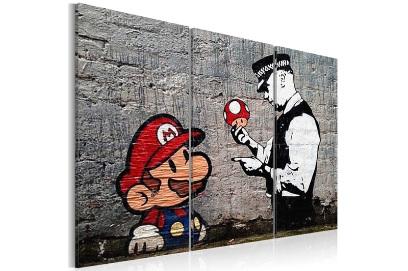 Tavla Super Mario Mushroom Cop By Banksy 90X60 Grå|Röd - Artgeist sp. z o. o. - Canvastavla