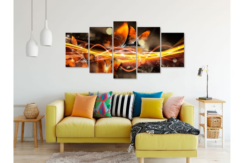 TAVLA Swarm Of Butterflies 5 Parts Wide Orange 100x50 - Artgeist sp. z o. o. - Inredning & dekor - Tavlor & konst - Canvastavla