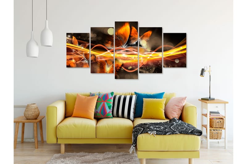 Tavla Swarm Of Butterflies 5 Parts Wide Orange 100x50 - Artgeist sp. z o. o. - Inredning & dekor - Tavlor & konst - Canvastavla