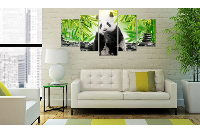 Tavla Sweet Little Panda 200X100 Grön|Flerfärgad - Artgeist sp. z o. o. - Canvastavla