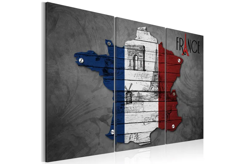 Tavla Symboler Frankrike Triptych 60X40 Flerf�ärgad|Grå - Artgeist sp. z o. o. - Inredning & dekor - Tavlor & konst - Canvastavla