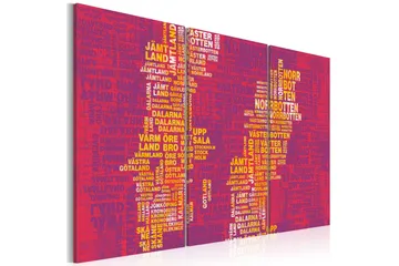 Tavla Text karta över Sverige (rosa bakgrund) 90x60 - Artgeist sp. z o. o. - Inredning & dekor - Tavlor & konst - Canvastavla