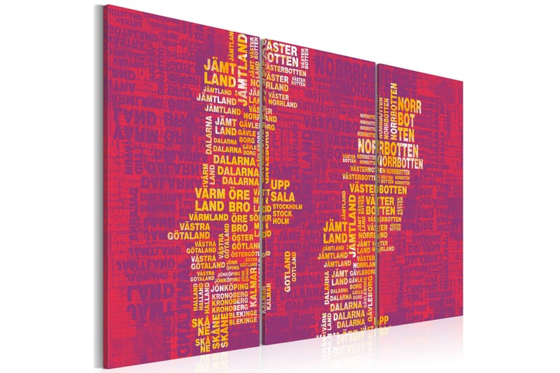 Tavla Text karta över Sverige (rosa bakgrund) 90x60 - Artgeist sp. z o. o. - Inredning & dekor - Tavlor & konst - Canvastavla