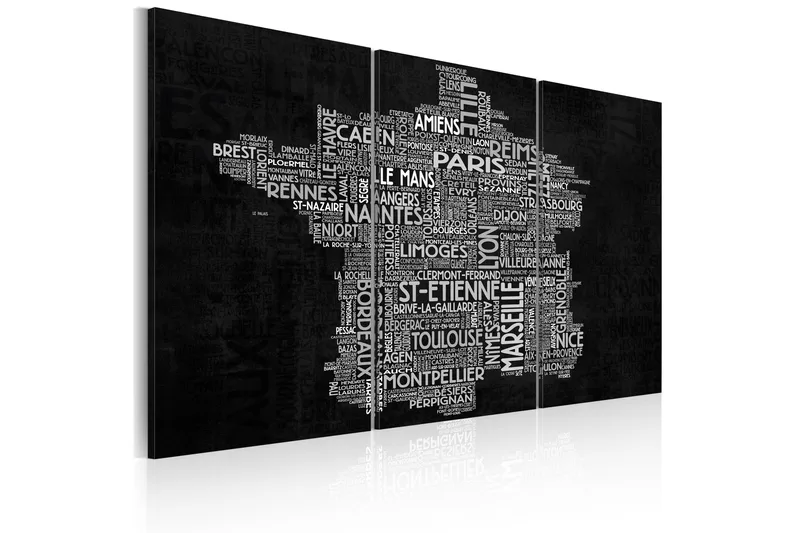 Tavla Text Map Of France Triptych 120x80 - Artgeist sp. z o. o. - Inredning & dekor - Tavlor & konst - Canvastavla