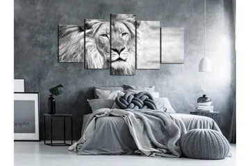 Tavla The King Of Beasts 5 Parts Wide B&W 200x100 - Artgeist sp. z o. o. - Inredning & dekor - Tavlor & konst - Canvastavla