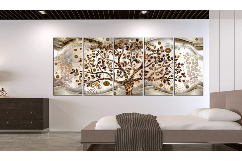 Tavla Tree And Waves 5 Parts Brown 200x80 - Artgeist sp. z o. o. - Inredning & dekor - Tavlor & konst - Canvastavla