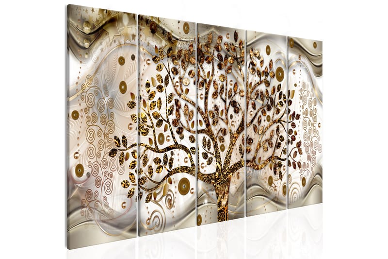 Tavla Tree And Waves 5 Parts Brown 200X80 Guld|Beige - Artgeist sp. z o. o. - Inredning & dekor - Tavlor & konst - Canvastavla