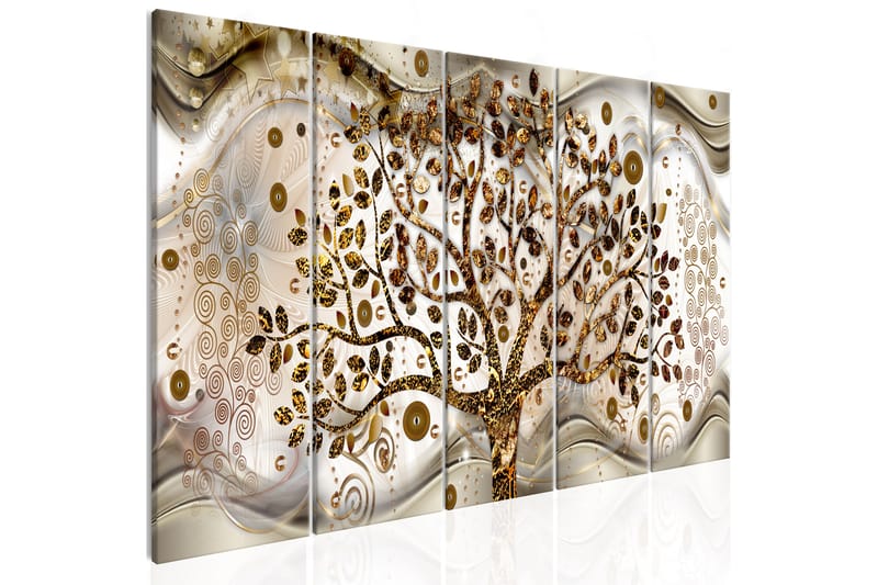 Tavla Tree And Waves 5 Parts Brown 200X80 Guld|Beige - Artgeist sp. z o. o. - Canvastavla