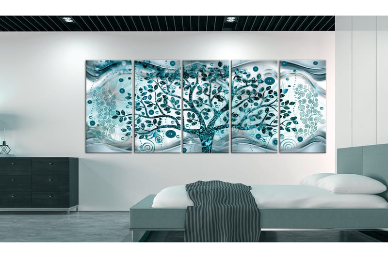 Tavla Tree And Waves 5 Parts Blue 200x80 - Artgeist sp. z o. o. - Inredning & dekor - Tavlor & konst - Canvastavla