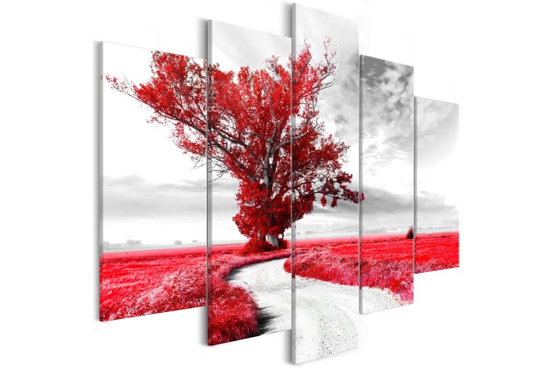 Tavla Tree Near The Road 5 Parts Red 200X100 Röd - Artgeist sp. z o. o. - Inredning & dekor - Tavlor & konst - Canvastavla