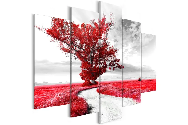 Tavla Tree Near The Road 5 Parts Red 200x100 - Artgeist sp. z o. o. - Inredning & dekor - Tavlor & konst - Canvastavla