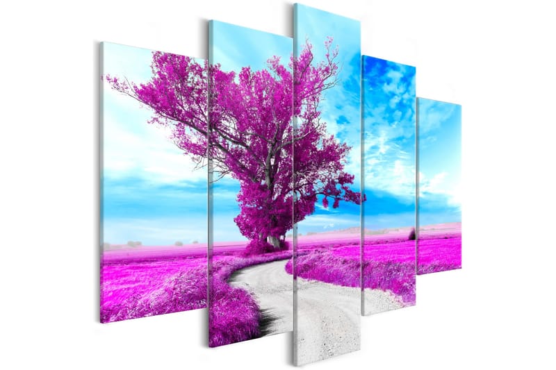 Tavla Tree Near The Road 5 Parts Violet 200x100, Artgeist sp. z o. o.