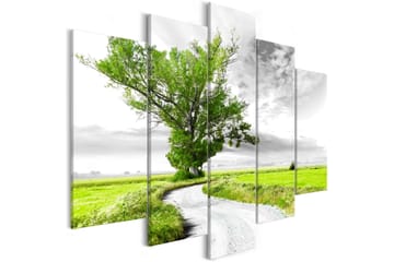 Tavla Tree Near The Road 5 Parts Green 200X100 Grön|Vit