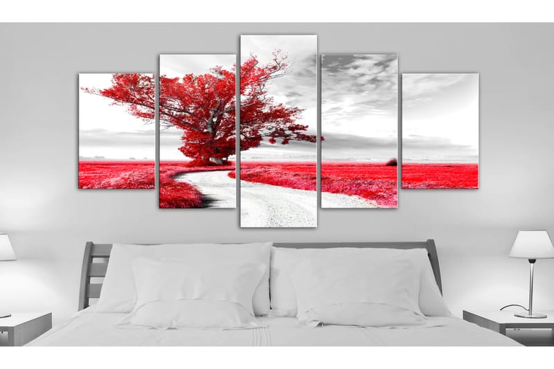 Tavla Tree Near The Road 5 Parts Red 200X100 Röd - Artgeist sp. z o. o. - Inredning & dekor - Tavlor & konst - Canvastavla