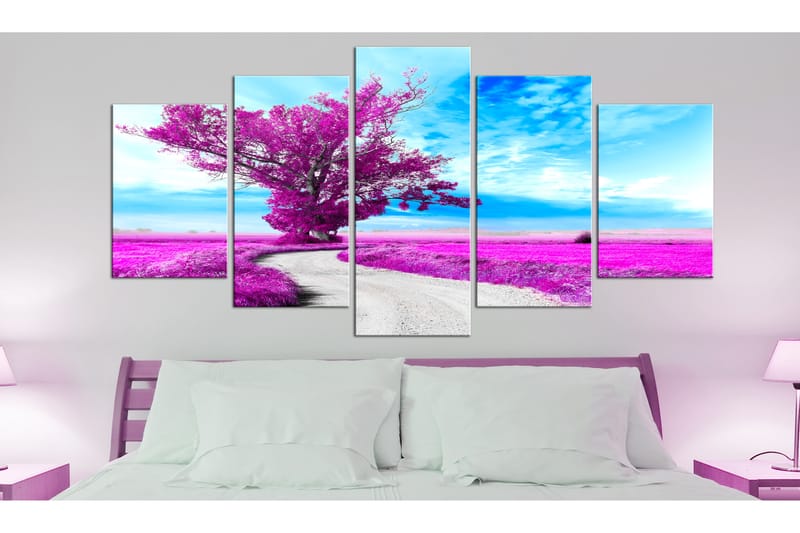 Tavla Tree Near The Road 5 Parts Violet 200X100 Rosa|Lila - Artgeist sp. z o. o. - Inredning & dekor - Tavlor & konst - Canvastavla