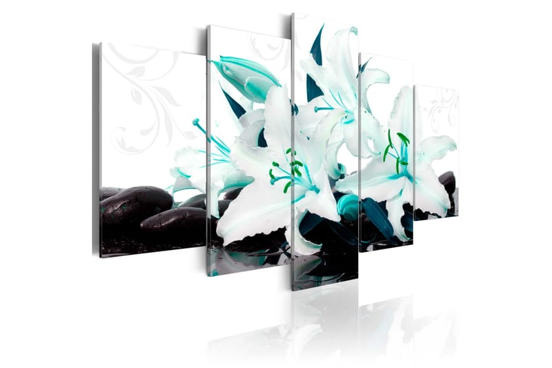 Tavla Turquoise Lilies And Stones 100X50 Vit|Blå - Artgeist sp. z o. o. - Inredning & dekor - Tavlor & konst - Canvastavla