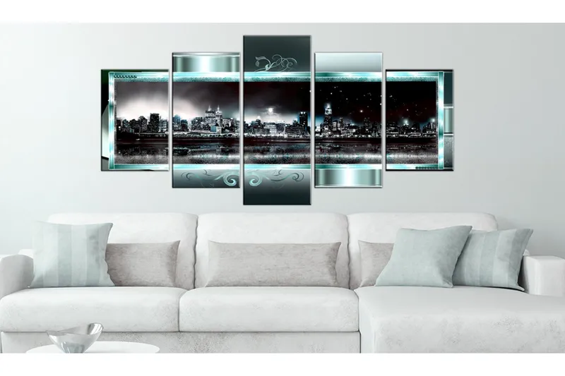 Tavla Turquoise New York Starry Night 200x100 - Artgeist sp. z o. o. - Inredning & dekor - Tavlor & konst - Canvastavla