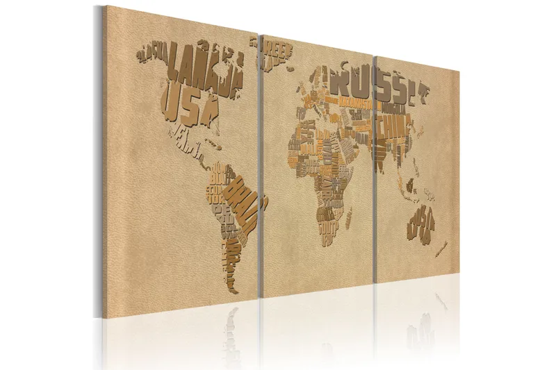 Tavla Världskartan Beige Och Brunt 60X30 Brun|Beige - Artgeist sp. z o. o. - Inredning & dekor - Tavlor & konst - Canvastavla