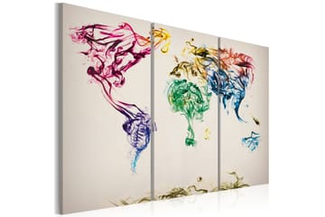 Tavla Världskartan färgad rök spår Triptych 90x60 - Artgeist sp. z o. o. - Inredning & dekor - Tavlor & konst - Canvastavla