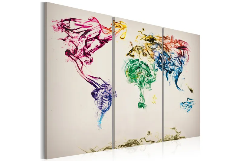 Tavla Världskartan färgad rök spår Triptych 90x60 - Artgeist sp. z o. o. - Inredning & dekor - Tavlor & konst - Canvastavla