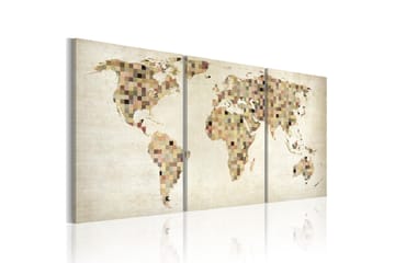 Tavla Världskartan Rutor 120X60 Flerfärgad|Beige