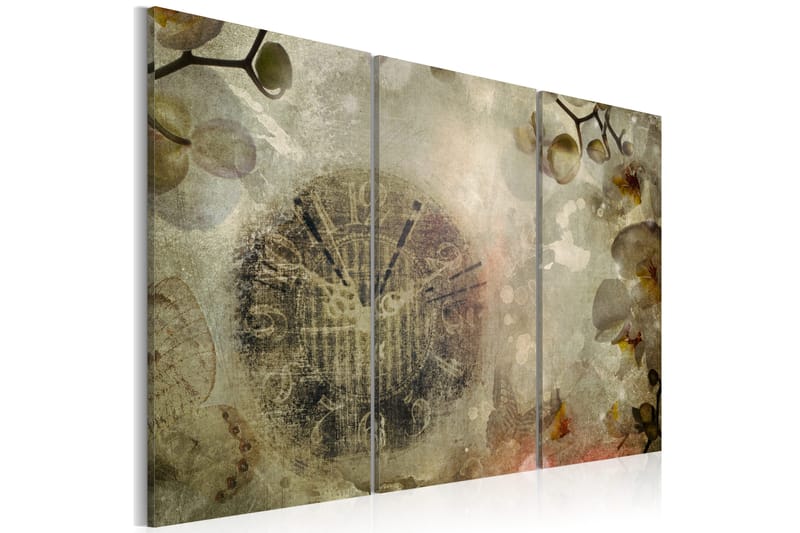 Tavla Vintage Clock And Orchid Triptych 120x80, Artgeist sp. z o. o.