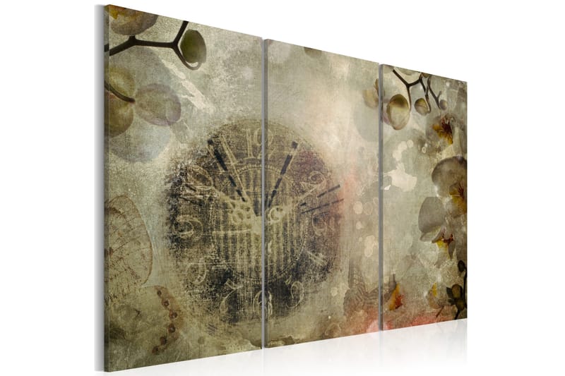 Tavla Vintage Clock And Orchid Triptych 60x40, Artgeist sp. z o. o.