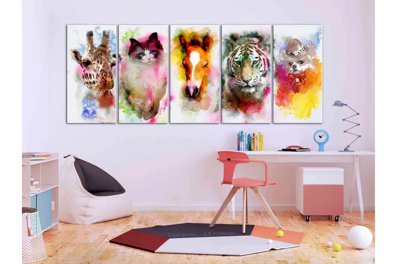 TAVLA Watercolour Animals 5 Parts Narrow 200x80 - Artgeist sp. z o. o. - Inredning & dekor - Tavlor & konst - Canvastavla