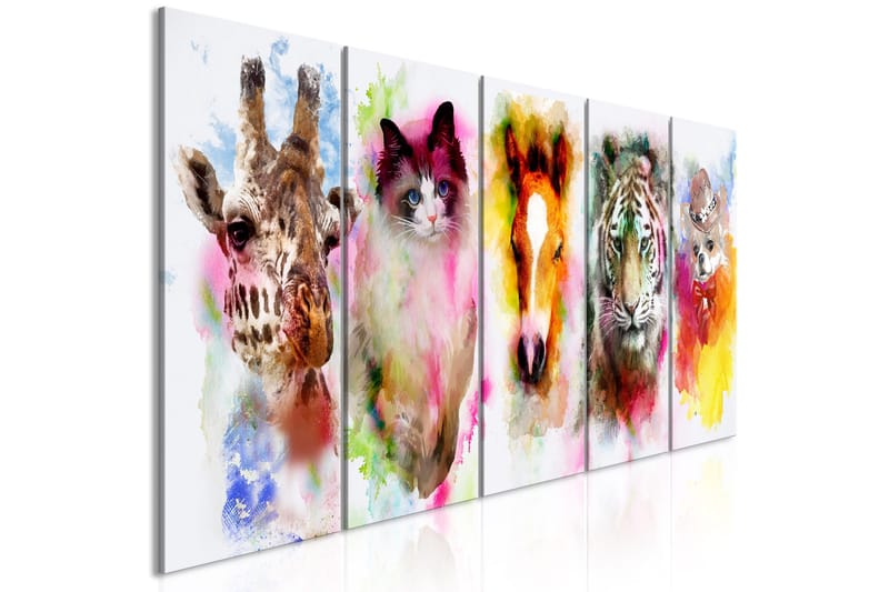 Tavla Watercolour Animals 5 Parts Narrow 225x90, Artgeist sp. z o. o.