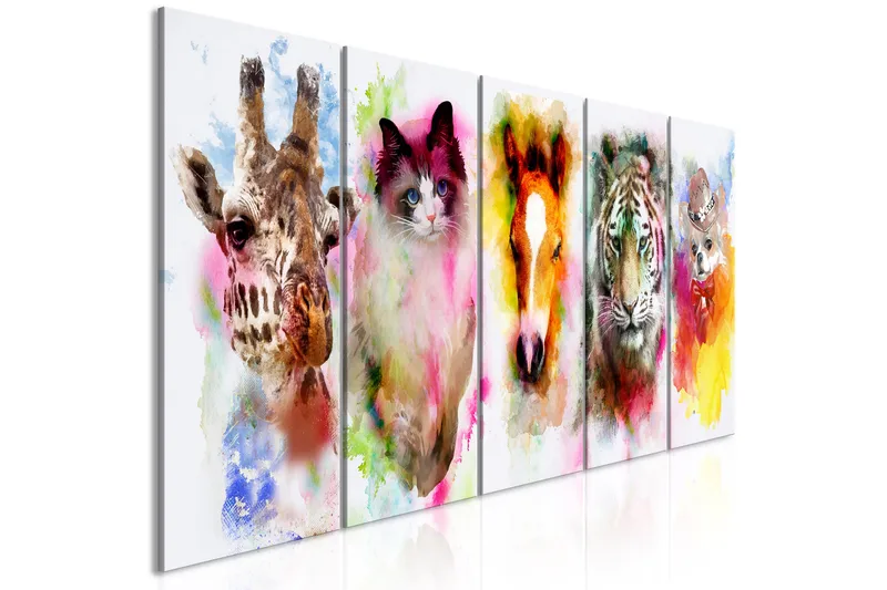 TAVLA Watercolour Animals 5 Parts Narrow 200x80 - Artgeist sp. z o. o. - Inredning & dekor - Tavlor & konst - Canvastavla