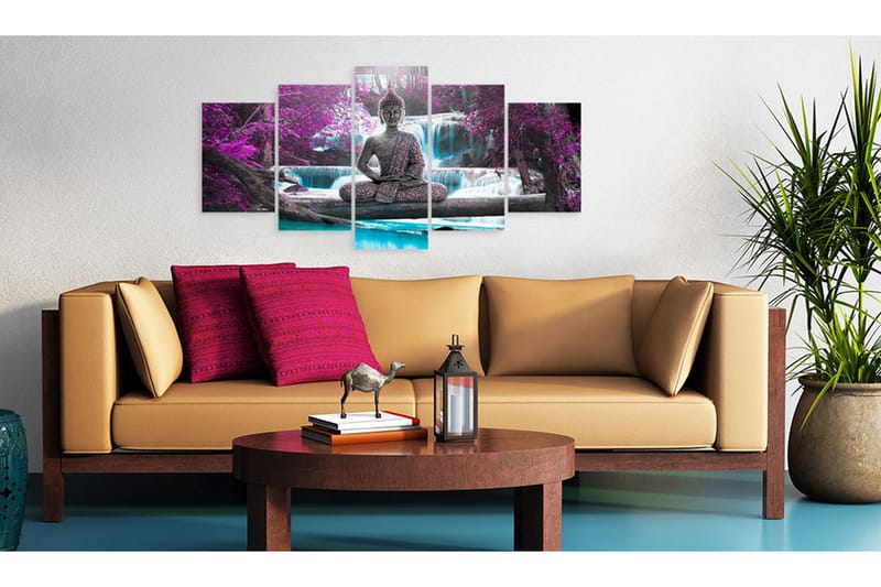Tavla Waterfall And Buddha 100X50 Flerfärgad|Lila - Artgeist sp. z o. o. - Inredning & dekor - Tavlor & konst - Canvastavla