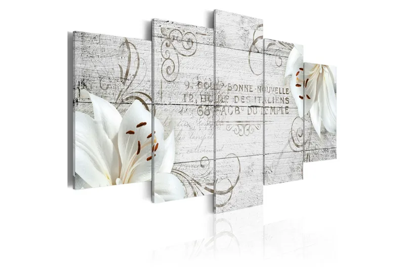 Tavla White Lilies On Wood 100x50, Artgeist sp. z o. o.