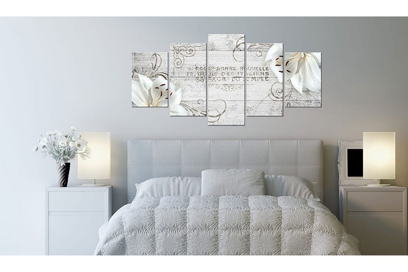 Tavla White Lilies On Wood 100x50 - Artgeist sp. z o. o. - Inredning & dekor - Tavlor & konst - Canvastavla
