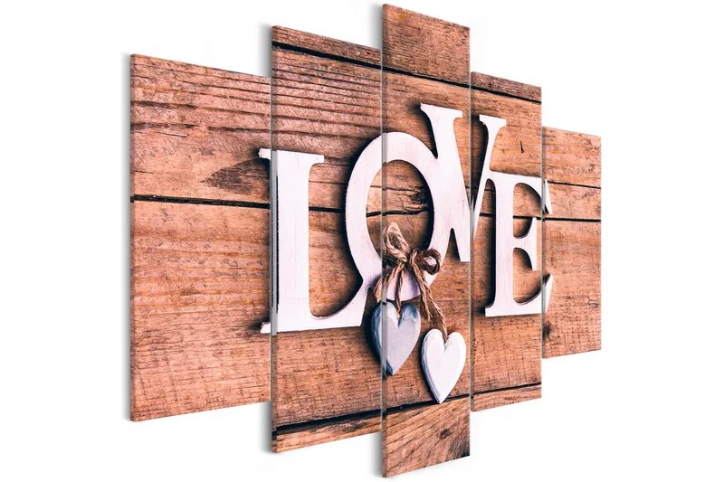 Tavla Wooden Letters 5-Parts Wide 100X50 Brun - Artgeist sp. z o. o. - Inredning & dekor - Tavlor & konst - Canvastavla