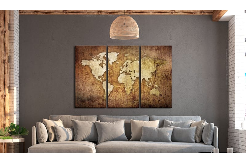 Tavla World Map Brown Texture 90X60 Brun - Artgeist sp. z o. o. - Inredning & dekor - Tavlor & konst - Canvastavla