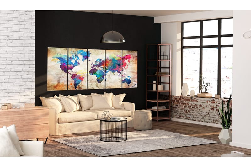 Tavla World Map: Colourful Ink Blots 200x80, Artgeist sp. z o. o.