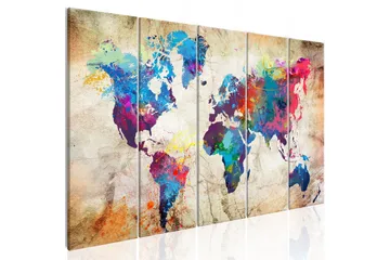 Tavla World Map: Colourful Ink Blots 225x90 - Artgeist sp. z o. o. - Inredning & dekor - Tavlor & konst - Canvastavla