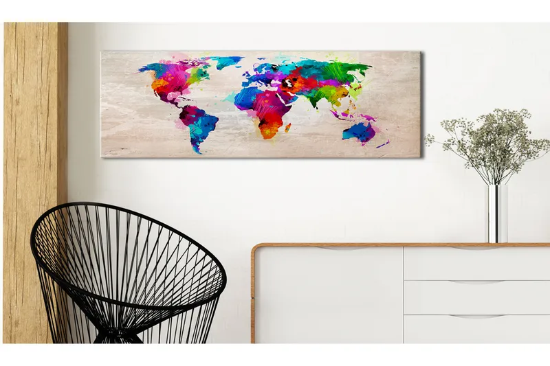 Tavla World Map Finesse Colours 150X50 Flerfärgad - Artgeist sp. z o. o. - Inredning & dekor - Tavlor & konst - Canvastavla