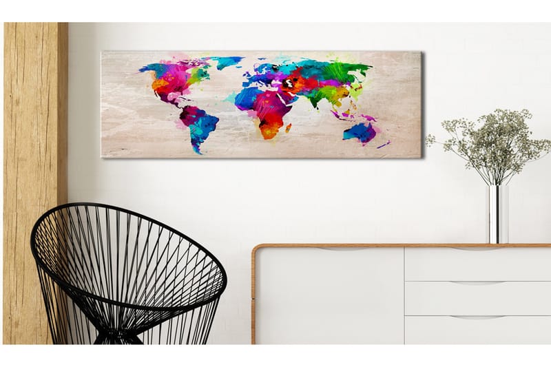 Tavla World Map: Finesse of Colours 135x45 - Inredning & dekor - Tavlor & konst - Canvastavla