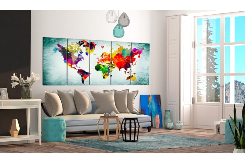 Tavla World Map Green Vignette 200X80 Flerfärgad|Vit - Artgeist sp. z o. o. - Inredning & dekor - Tavlor & konst - Canvastavla