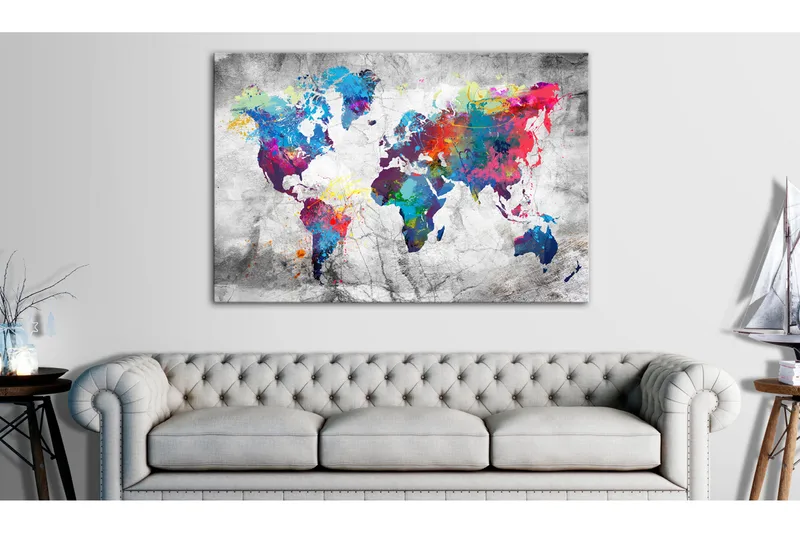 TAVLA World Map: Grey Style 90x60 - Artgeist sp. z o. o. - Inredning & dekor - Tavlor & konst - Canvastavla